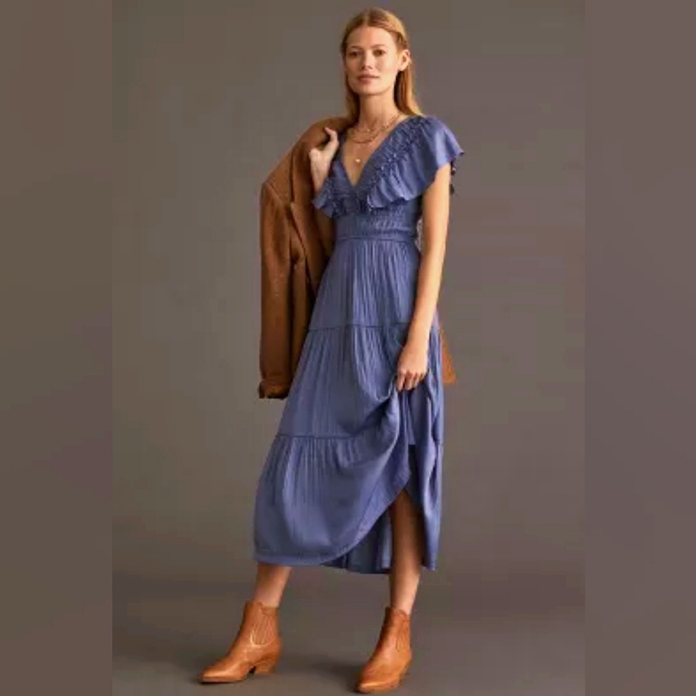 Anthropologie Ruffled Tiered Midi Dress